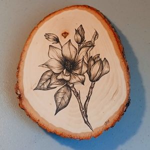 Magnolia Blooms on Basswood Slab Hand Crafted Original Unique Art #eshopchicago